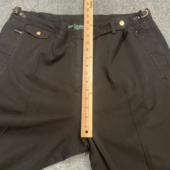 Vintage Lauren Ralph Lauren Womens Pants Black Plus Sz 20W Cotton‎ Leather Brass - Picture 8 of 13